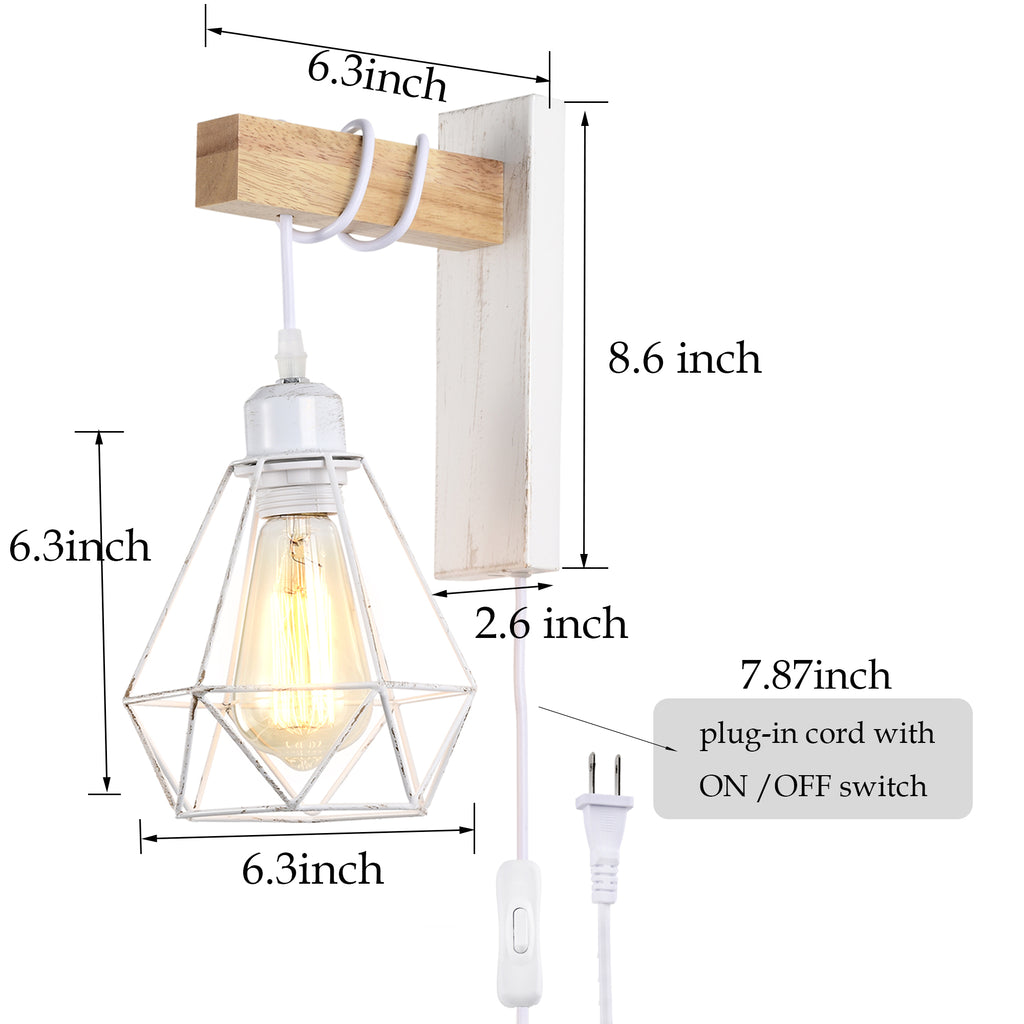 Plug in Wall Sconces Industrial Wall Lamp with 6ft Plug in Cord Plug-in Wall Mounted Light for Bedroom