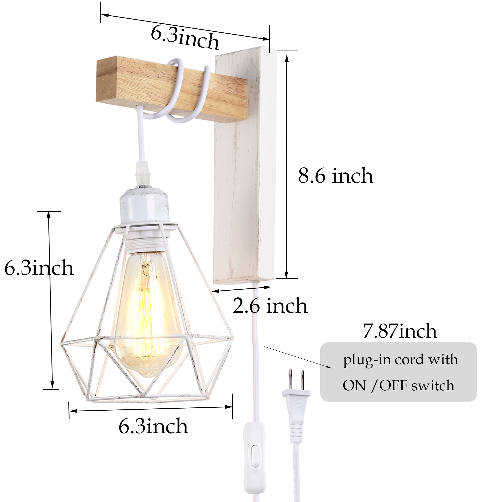 Plug in Wall Sconces Industrial Wall Lamp with 6ft Plug in Cord Plug-in Wall Mounted Light for Bedroom