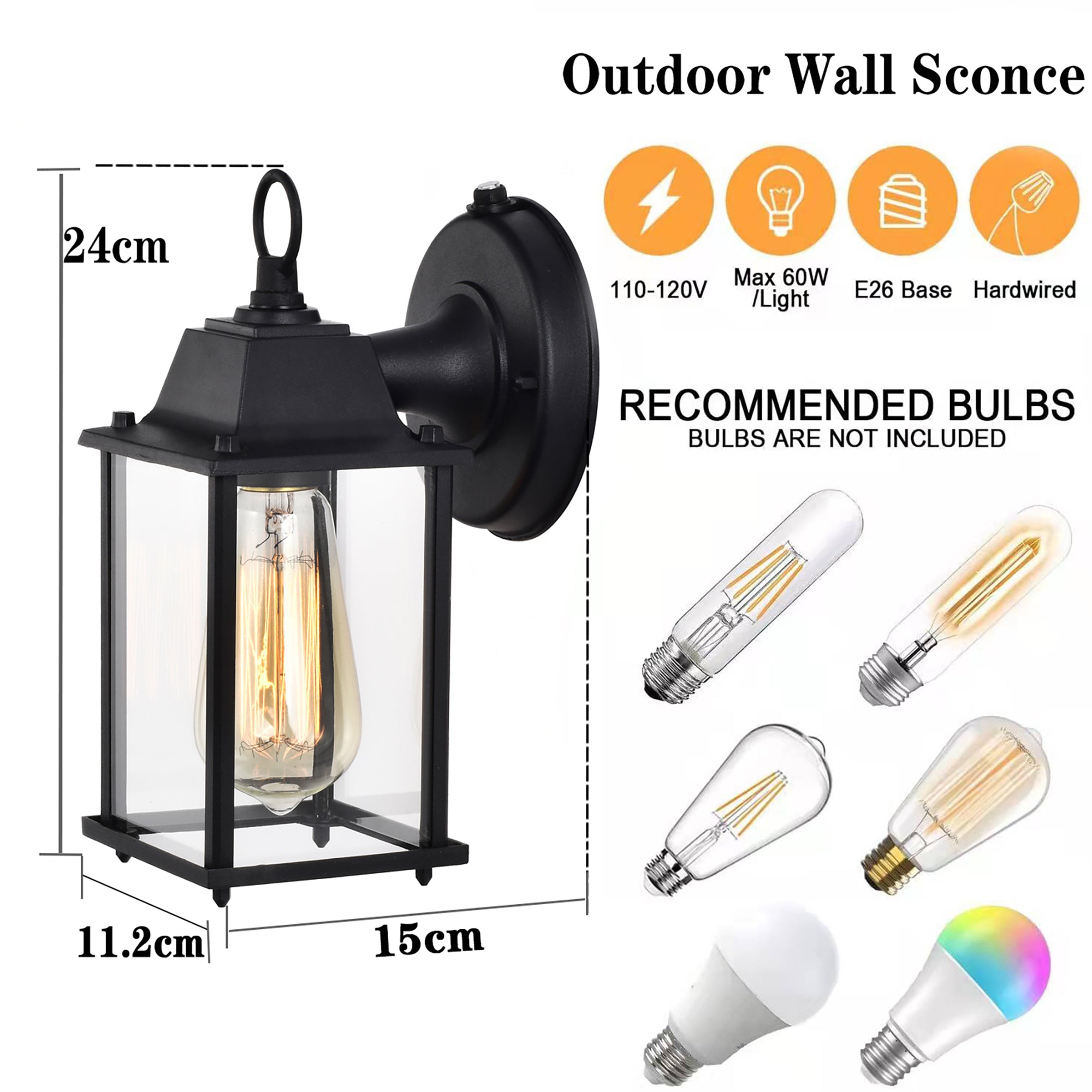 Outdoor Wall Sconces Matte Black Outdoor Wall Light Fixture Set of 2