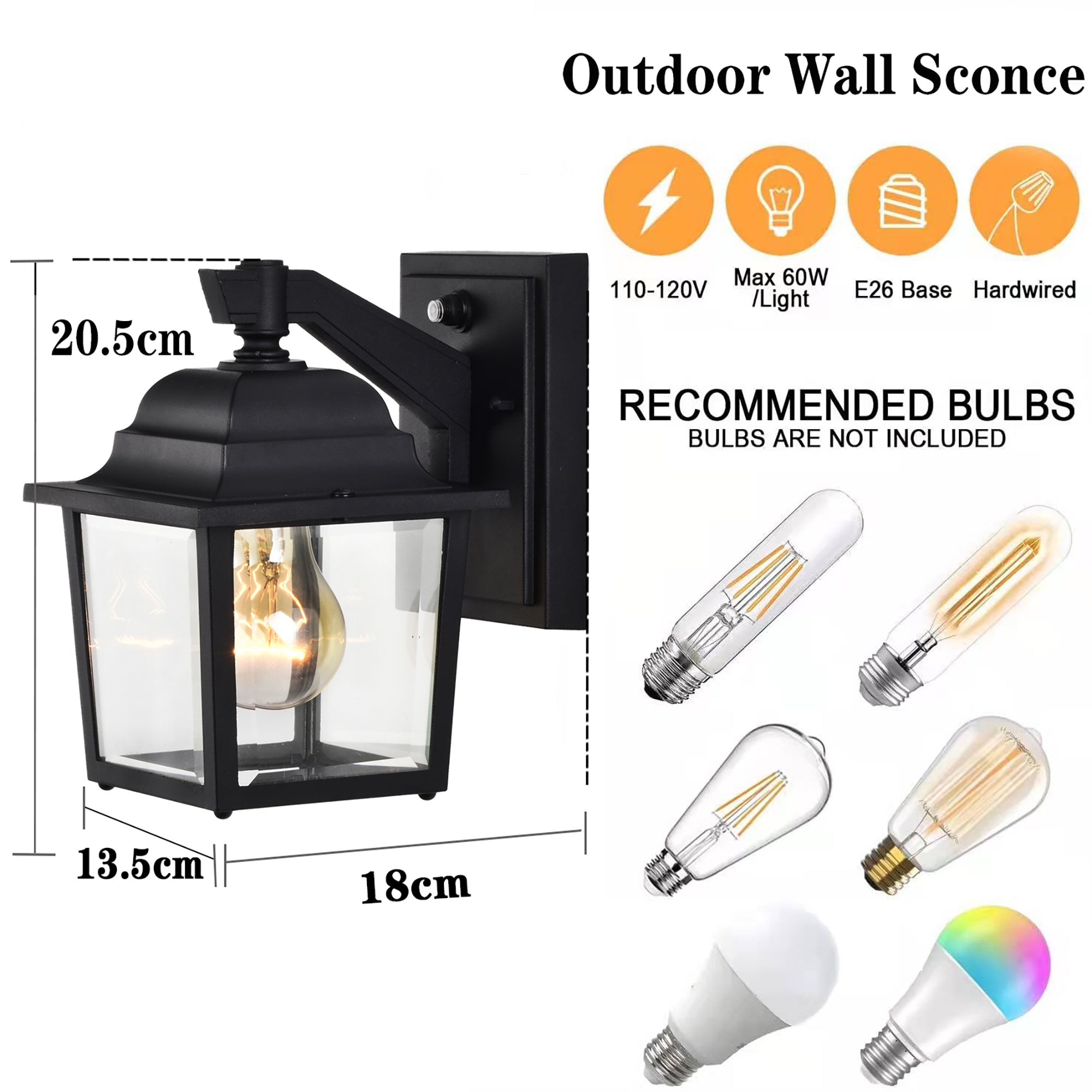 Outdoor Wall Lantern 1 Light Dusk to Dawn Sensor 2 Pack