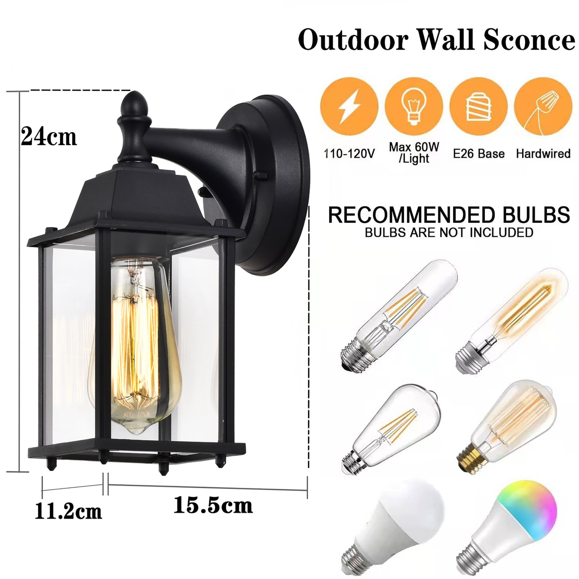 Outdoor Light Fixtures Wall Mount Outdoor Lights 2 Pack Black Aluminum Anti-Rust Outdoor Wall Lantern Porch Exterior Light Fixture