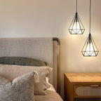 Farmhouse Black Pendant Light Fixtures with White Fabric Shade 2 pack