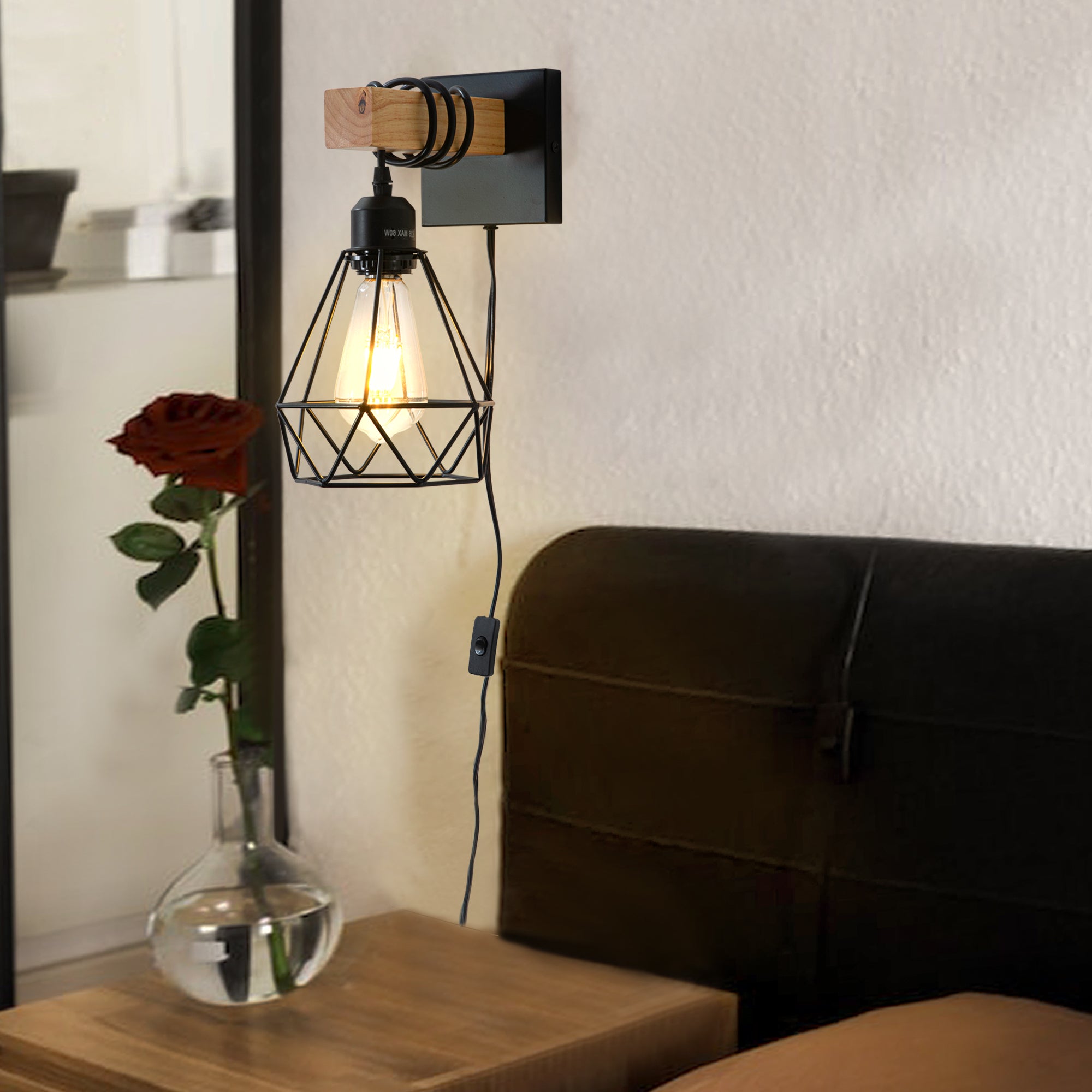 Plug in Wall Sconces 2 Pack Black Wall Sconce Farmhouse Plug in Wall Light Fixture