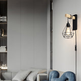 Pasi Plug-in Wall Sconces Wood Wall Light Fixture Black Wall Lamp 1-Light