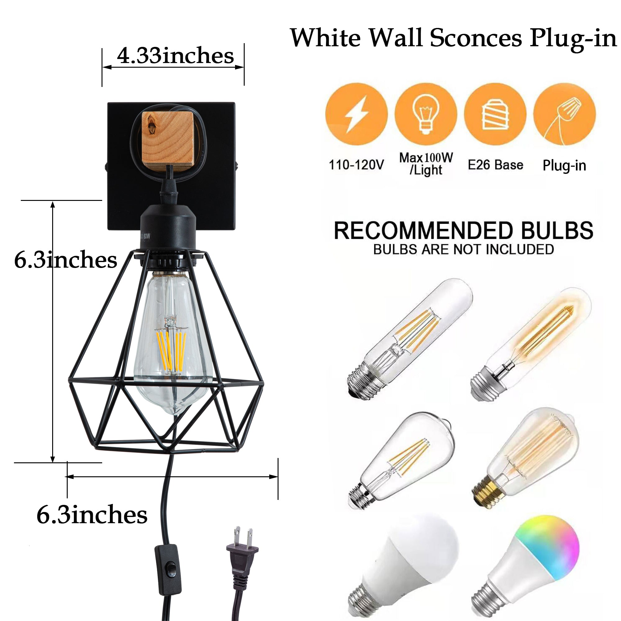 Plug in Wall Sconces 2 Pack Black Wall Sconce Farmhouse Plug in Wall Light Fixture