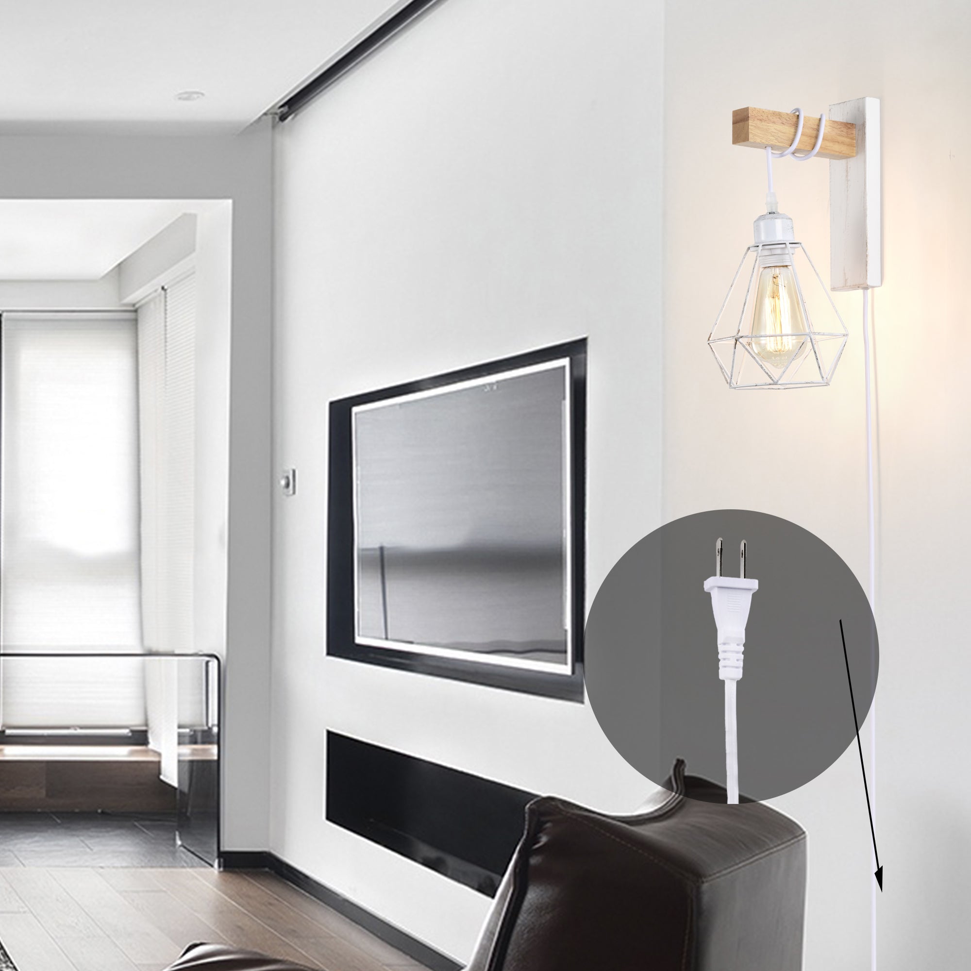 Plug in Wall Sconces Industrial Wall Lamp with 6ft Plug in Cord Plug-in Wall Mounted Light for Bedroom