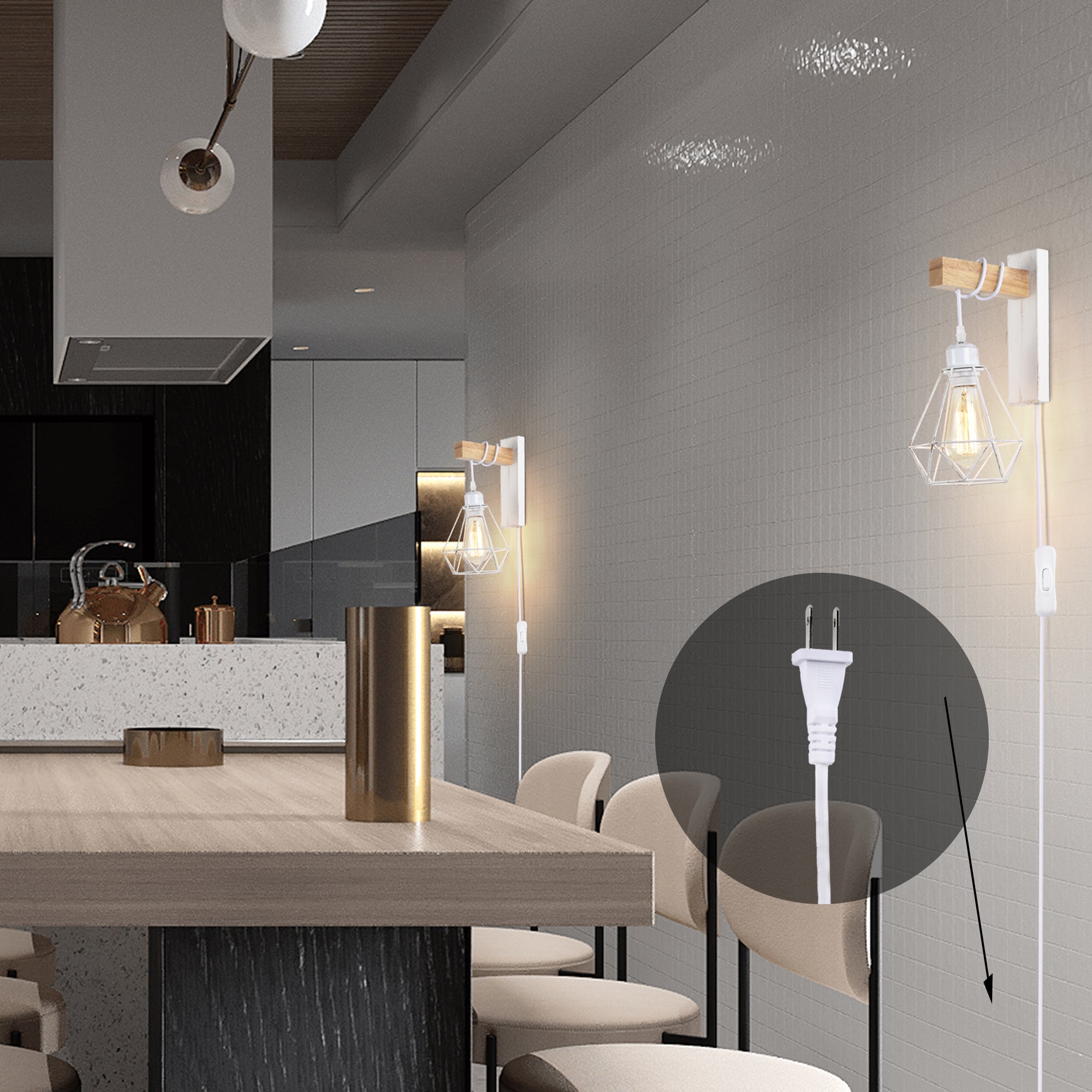 Plug in Wall Sconces Industrial Wall Lamp with 6ft Plug in Cord Plug-in Wall Mounted Light for Bedroom