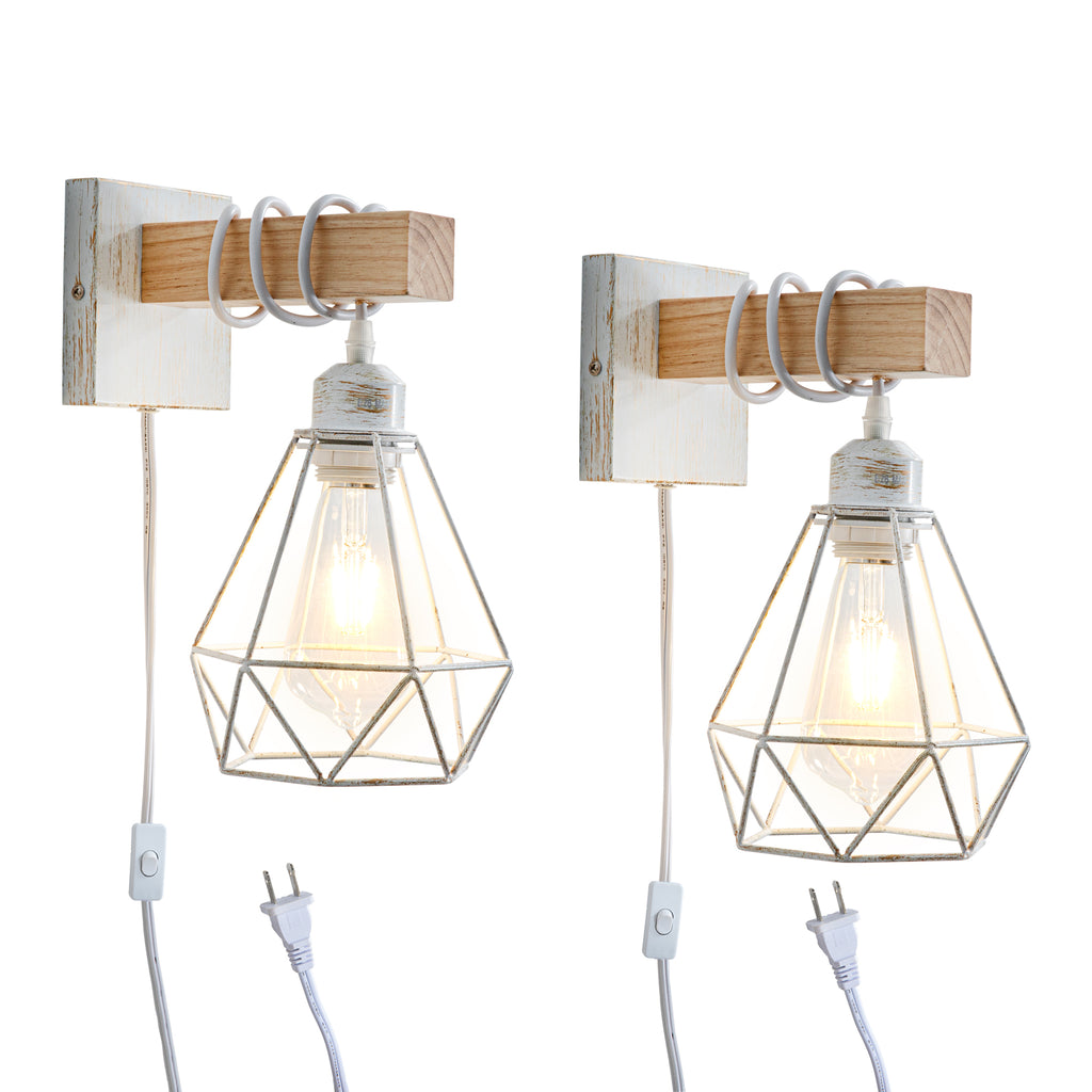Plug in Wall Sconces 2 Pack White Farmhouse Wall Sconces Lighting Indoor Wall Lamp Plug in Wall Light Fixtures